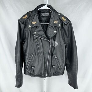 Vintage Harley Davidson Black Leather Cross Zip Front Jacket wms sz 40W
